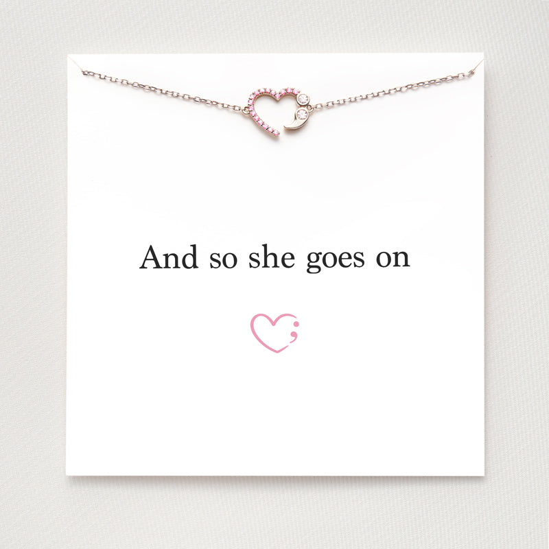 And So She Goes On Heart Semicolon Bracelet