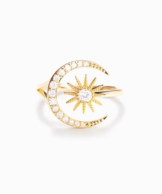 Always Under the Same Moon Crescent Moon & Star Ring