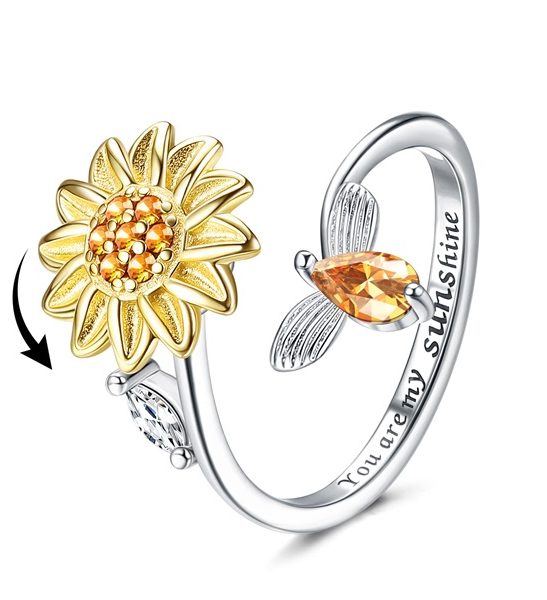 "YOU ARE MY SUNSHINE" Rotating Sunflower Ring